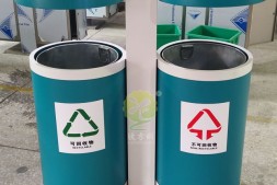 广西北海户外两分类圆柱形钢制垃圾桶